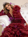 Burgundy Mermaid Tulle Long Sleeve Beading Prom Dress