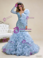 Light Blue Mermaid Tulle Beading Prom Dress