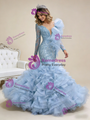 Light Blue Mermaid Tulle Beading Prom Dress