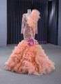Orange Tulle Beading Sequins Long Sleeve Prom Dress