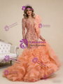 Orange Tulle Beading Sequins Long Sleeve Prom Dress