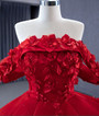 Ball Gown Red Tulle 3D Appliques Prom Dress