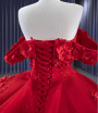 Ball Gown Red Tulle 3D Appliques Prom Dress
