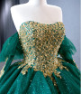 Green Tulle Sequins Appliques Pearls Prom Dress
