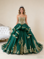 Green Tulle Sequins Appliques Pearls Prom Dress