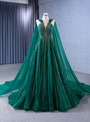 Green Tulle Sequins Beading Sleeveless Prom Dress