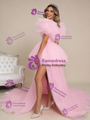 Pink Tulle Hi Lo V-neck Princess Prom Dress