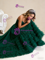 Green Tulle Sweetheart Pleats Beading Prom Dress