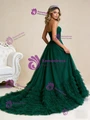 Green Tulle Sweetheart Pleats Beading Prom Dress