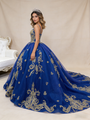 Royal Blue Tulle Spaghetti Straps Appliques Prom Dress