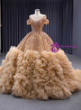 Champagne Ball Gown Tulle Sequins Beading Prom Dress