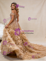 Green Tulle 3D Flower Off the Shoulder Prom Dress With Train