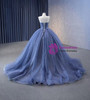 Blue Tulle Sequins Prom Dress With Detachable Puff Tulle