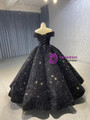 Black Ball Gown Sequins Off the Shoulder prom Dress