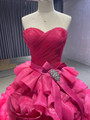 Fuchsia Ball Gown Strapless Pleats Prom Dres With Long Train