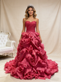 Fuchsia Ball Gown Strapless Pleats Prom Dres With Long Train