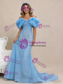 Blue Mermaid Tulle Sequins Beading Off the Shoulder Prom Dress