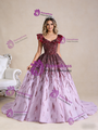 Purple Ball Gown Beading V-neck Prom Dress