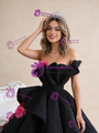 Black Sequins Ball Gown Strapless Flower Prom Dress