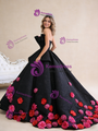 Black Sequins Ball Gown Strapless Flower Prom Dress