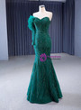 Green Mermaid Tulle Beading Long Sleeve Prom Dress