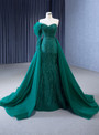 Green Mermaid Tulle Beading Long Sleeve Prom Dress