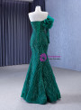Green Mermaid Tulle Beading Long Sleeve Prom Dress