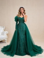 Green Mermaid Tulle Beading Long Sleeve Prom Dress