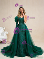 Green Mermaid Tulle Beading Long Sleeve Prom Dress