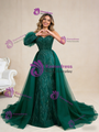 Green Mermaid Tulle Beading Long Sleeve Prom Dress