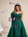 Green Mermaid Tulle Beading Long Sleeve Prom Dress