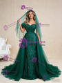 Green Mermaid Tulle Beading Long Sleeve Prom Dress