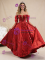 Red Satin Sequins Long Sleeve Prom Dress