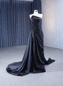 Black Satin Strapless Pleats Beading Prom Dress