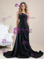 Black Satin Strapless Pleats Beading Prom Dress