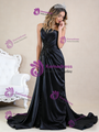 Black Satin Strapless Pleats Beading Prom Dress