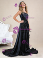 Black Satin Strapless Pleats Beading Prom Dress