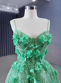 Green Sequins Spaghetti Straps 3D Flower Prom Dress