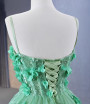 Green Sequins Spaghetti Straps 3D Flower Prom Dress