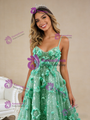 Green Sequins Spaghetti Straps 3D Flower Prom Dress