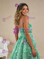 Green Sequins Spaghetti Straps 3D Flower Prom Dress