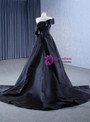 Black Satin Inclined Shoulder Pleats Ruffles Prom Dress