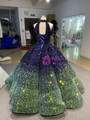 Navy Blue Green Sequins Halter Backless Prom Dress