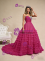 Fuchsia Tulle Sweetheart Beading Pleats Prom Dress