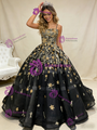 Black Tulle Spaghetti Straps Sequins Prom Dress