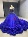 Royal Blue Ball Gown Tulle Off the Shoulder Beading Prom Dress