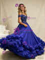 Royal Blue Ball Gown Tulle Off the Shoulder Beading Prom Dress