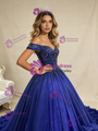 Royal Blue Ball Gown Tulle Off the Shoulder Beading Prom Dress