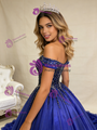 Royal Blue Ball Gown Tulle Off the Shoulder Beading Prom Dress