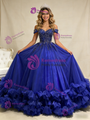 Royal Blue Ball Gown Tulle Off the Shoulder Beading Prom Dress